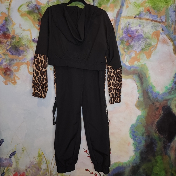 Leopard Print Crop Jacket Jogger Pants Set BE COOL BE YOURSELF Athleisure - Picture 11 of 12